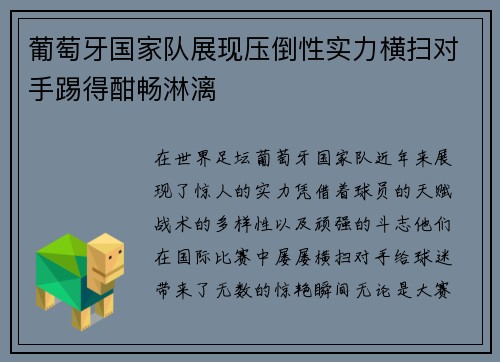 葡萄牙国家队展现压倒性实力横扫对手踢得酣畅淋漓